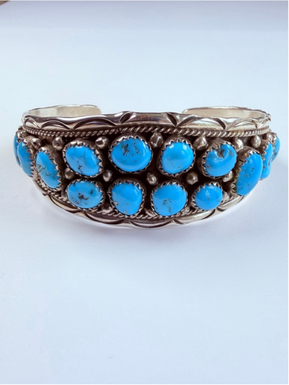 Native American Navajo Turquoise Nugget Sterling Silver 25MM Cuff Bracelet